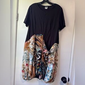 Shana Black and Multicolor Floral-Panel Midi Dress